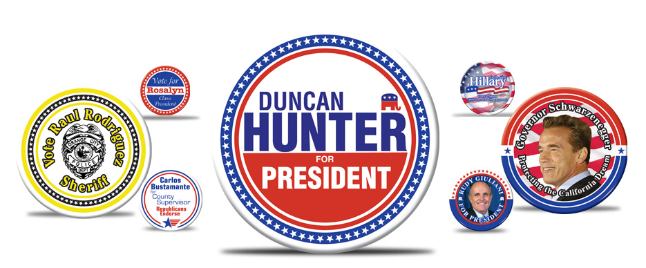 Custom, Presidential, Political Campaign, Election, Band, Product Promotion, Military, Photo Buttons, Personalized Buttons and Badges
